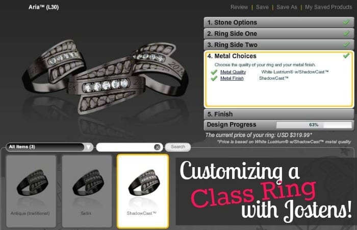 Jostens Class Ring Aria Customized Feature