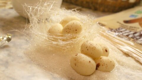 Speckled Eggs in Spun-Sugar Nests {Easter Treat}