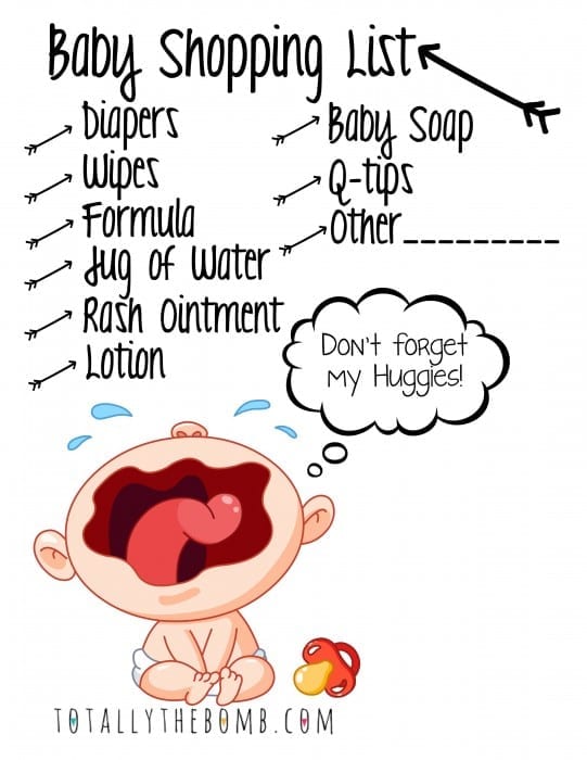 free printable baby shopping list