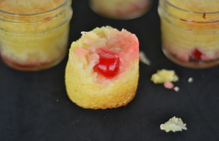 these mini mason jar pineapple upside down cakes are adorable poppable treats