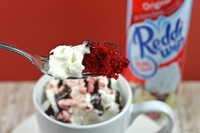 red velvet cake in a mug step4