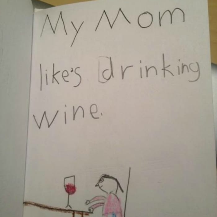 mom drinks wine