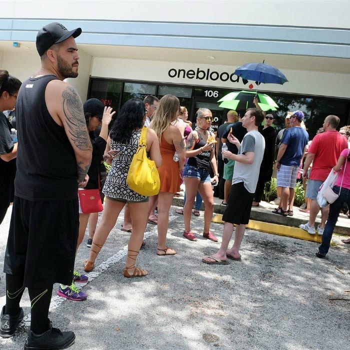 waiting in line at blood bank