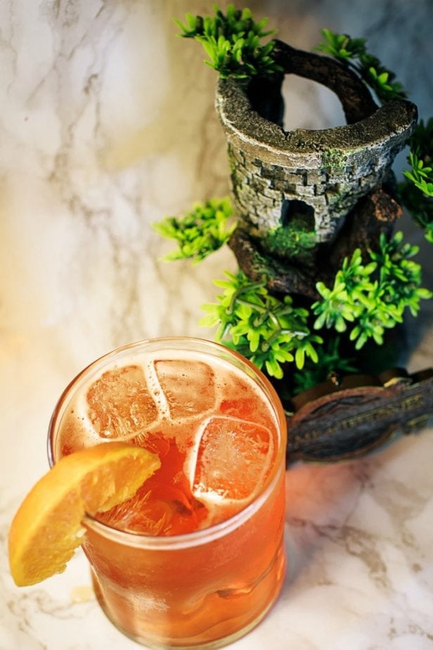 Fizzy and light red in color, The Red Comet Game of Thrones Cocktail channels its namesake in appearance and in theme. #redcometcocktail #gameofthronescocktail #redcometgameofthronescocktail #gotcocktail #gameofthrones