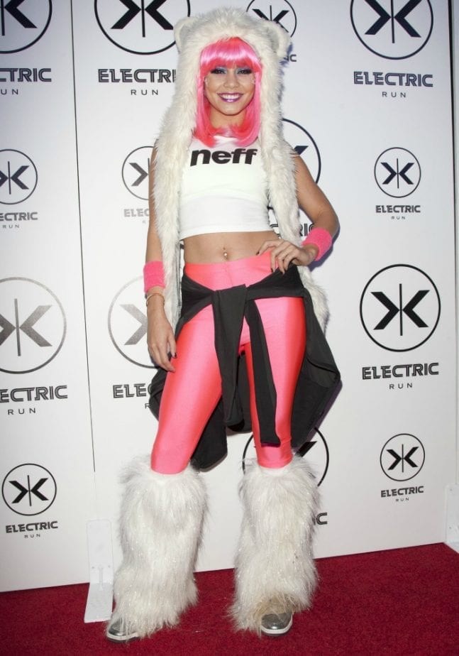 Vanessa-Hudgens-wore-SpiritHoods-furry-boots-pink-leggings