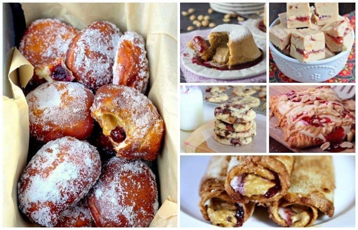 It's peanut butter jelly...recipes...time! And we're not talking sandwiches anymore. These 25 ooey gooey pb&j recipes are nothing like your mom used to make! | #TotallyTheBomb #recipes #peanutbutterjellytime #pb&j #nostalgia #childhood #cupcakes #cake #fudge #bars #dessert #nocrust #cookies #doughnuts #homemade #yum