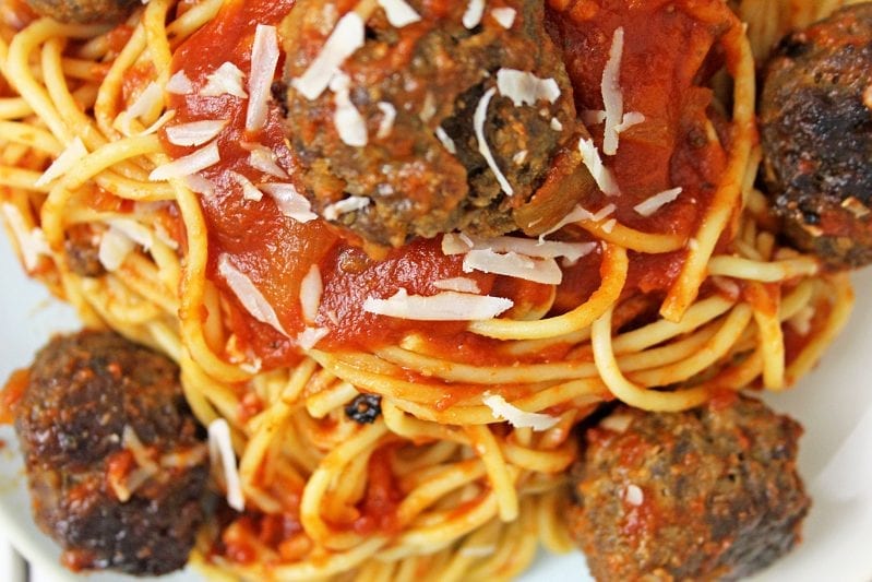 This recipe for Instant Pot Spaghetti and Meatballs is all home made, even the sauce.  But where this authentic and delicious tomato sauce would normally take hours and hours to simmer, the Instant Pot does it in 30 minutes!  #instantpot #instantpotspaghetti