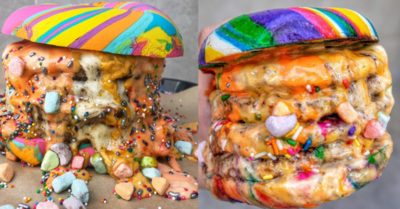 This Burger Has Four Patties And A Rainbow Bun