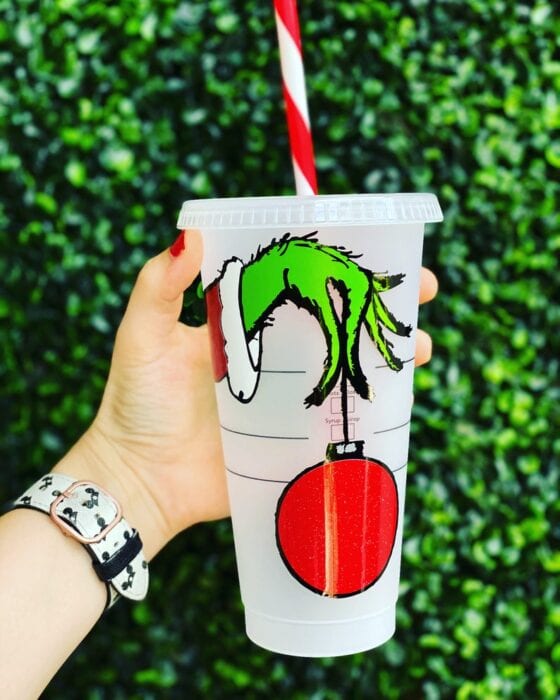 this festive Grinch starbucks cup is reusable and eco friendly