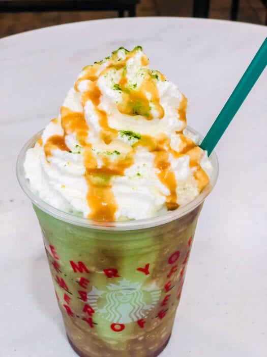 the base of our custom Mandalorian Frappuccino is a match frappuccino with mocha drizzle