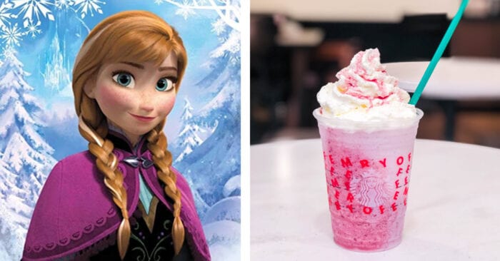 This Frozen themed Starbucks Frappuccino is inspired by Anna - it's sweet and fruity