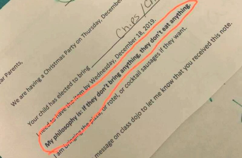 This Teacher Told Kids If They Didn’t Bring Food, They Couldn’t Partake In Their Class Christmas Party
