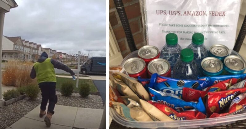 This Amazon Delivery Driver  Does A Happy Dance When He Finds A Basket Of Snacks Outside