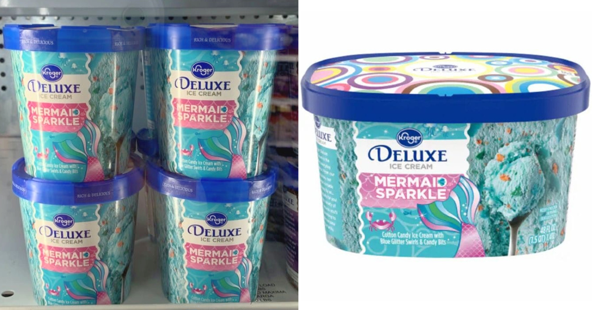 Kroger’s New Mermaid Sparkle Ice Cream Tastes Like Cotton Candy and Is Loaded with Blue Glitter Swirls