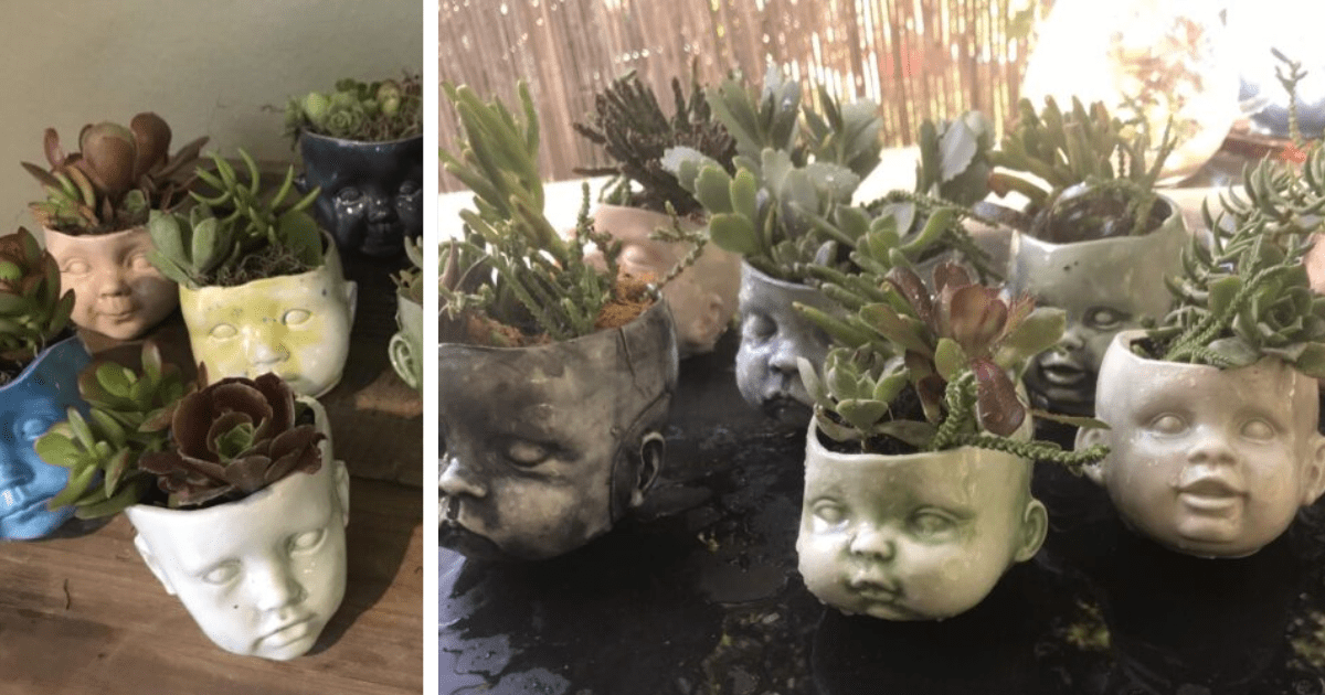 These Creepy Baby Doll Head Succulent Planters Might Just Be The Freakiest Halloween Decoration Ever