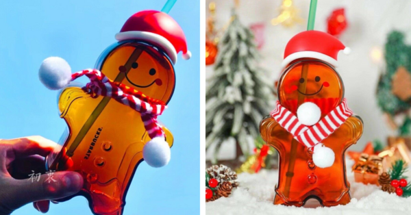 Starbucks Has A Glass Gingerbread Tumbler Complete With A Santa Hat And Scarf