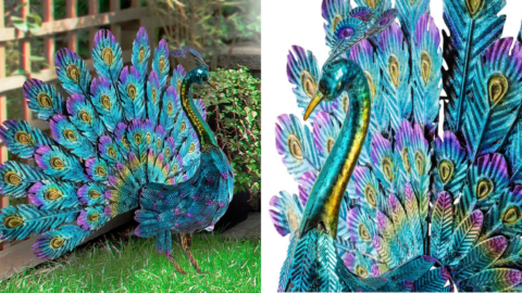 Home Depot Is Selling A Colorful Metal Peacock You Can Put In Your Yard