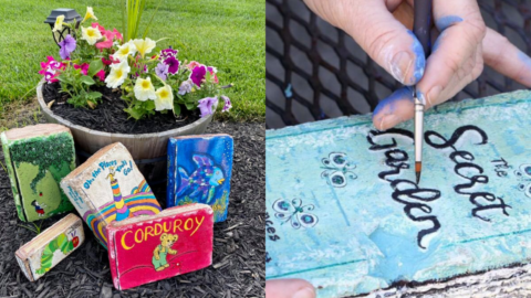 People Are Painting Brick Pavers To Look Like Old Books For The Cutest Garden Decor Ever