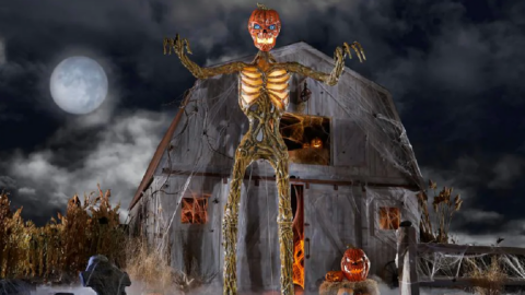 Home Depot Is Selling A 12-Foot Inferno Pumpkin Skeleton With Animated Eyes For Your Yard