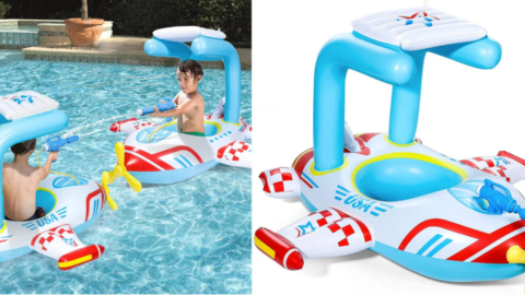 You Can Get Your Kids An Airplane Pool Float That Includes A Built-In Water Blaster For Hours of Fun In The Sun
