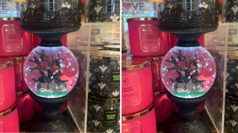 Bath And Body Works Released A Halloween Candle Holder That Has A Rotating Graveyard Globe Inside