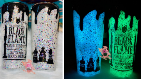 You Can Get A Hocus Pocus Black Flame Candle Company Tumbler That Glows In The Dark