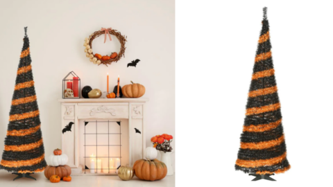 Home Depot Is Selling A 7.5 Foot Orange And Black Striped Tree Just In Time For Halloween