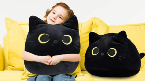 This Cute Stuffed Black Cat Pillow Is Super Soft And Huggable