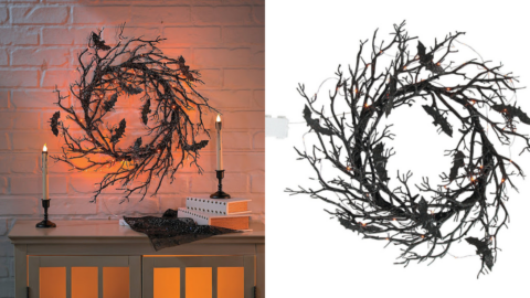 This Spooky Light-Up Black Bat Wreath Is Here Just In Time For Your Halloween Decorating
