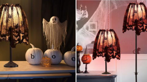 These Halloween Lampshade Covers Are Decorated With Bats And Spiders To Give Your Home That Spooky Ambiance