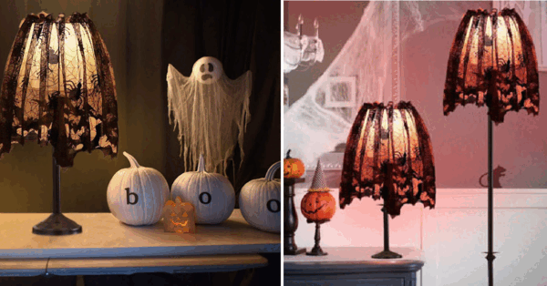 These Halloween Lampshade Covers Are Decorated With Bats And Spiders To Give Your Home That Spooky Ambiance