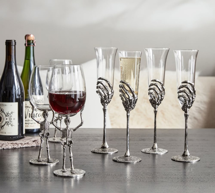 Pottery Barn Has Spooky Skeleton Hand Champagne Glasses That Are Perfect  For Your Next Halloween Bash