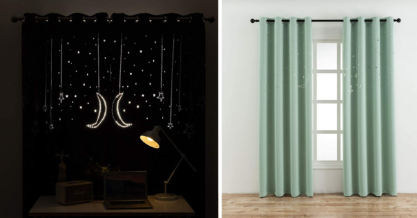 These Blackout Curtains Have Tiny Holes That Allow A Starry Night Sky To Show Up On Your Windows