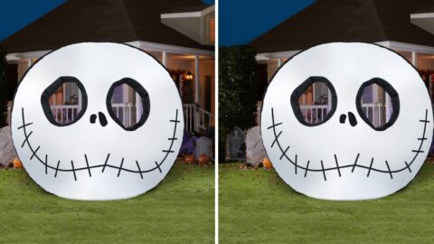 Lowe’s Is Selling a Giant 8 Foot Inflatable Jack Skellington Head That Lights Up at Night For Halloween