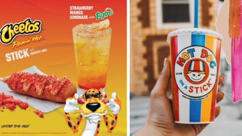 Hot Dog On A Stick Has A Flamin’ Hot Dog On A Stick And A Strawberry Mango Lemonade With Tajin