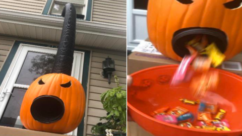 This Jack-o-Lantern Candy Chute Lets You Shoot Out Candy For Trick-or-Treaters In An Exciting Way