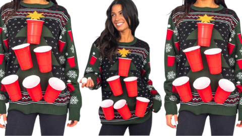 This Beer Pong Ugly Christmas Sweater Will Be The Real MVP Of The Holidays