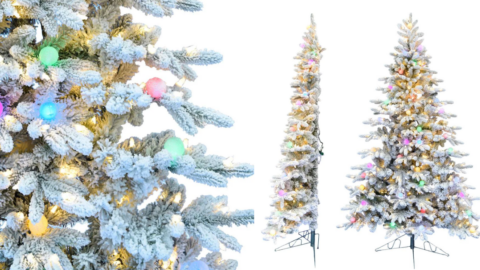 Home Depot Is Selling A Snow Covered Half Christmas Tree So You Don’t Have To Decorate The Backside