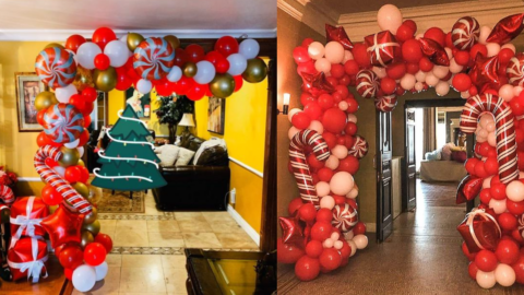 You Can Get A Christmas Candy Balloon Arch To Decorate Your Home Perfectly For Holiday Parties