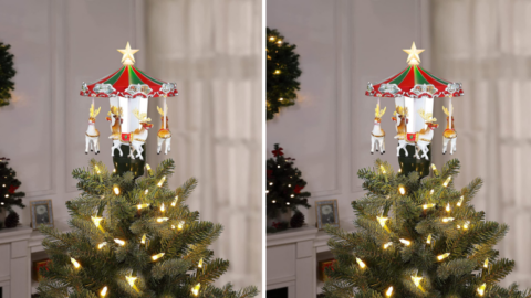 You Can Get an Animated Carousel Tree Topper That Rotates With Santa’s Reindeer