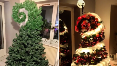 This Guy Decorated His Christmas Tree As The Iconic Spiral Hill in ‘The Nightmare Before Christmas’ and I Love It