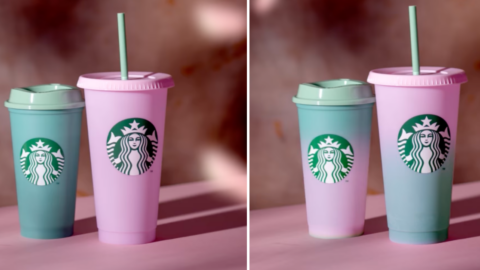 Starbucks Releases New Color Changing Cups That Change from Purple to Green