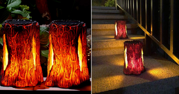 These Solar Power Erupting Volcano Lights Illuminate Your Yard at Night