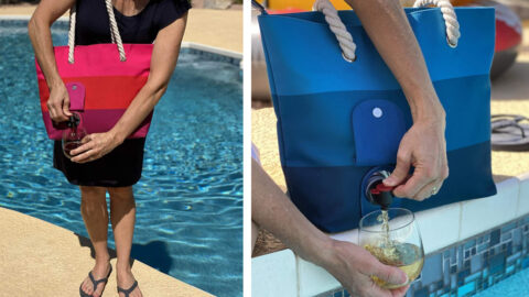 You Can Get A Beach Tote with A Secret Insulated Compartment That Holds 2 Bottles of Wine