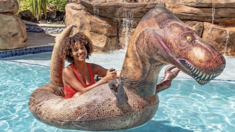 You Can Get A Motorized Dinosaur Pool Float So You Can Rule The Pool