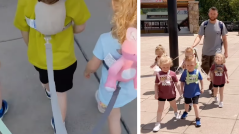 This Father Of Quintuplets Is Getting Bullied Online For Leashing His 5 Children To Keep Them Safe
