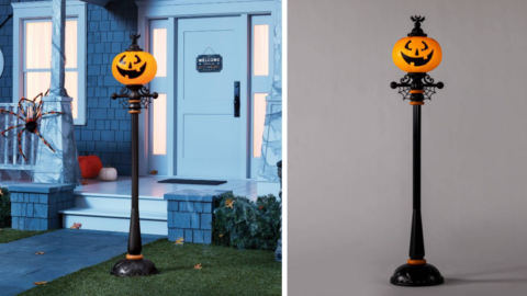Target Is Selling A Life Size Pumpkin Street Lamp For Halloween That Lights Up