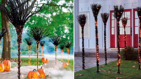 These Light Up Witch Broomstick Pathway Markers Stand Over 3 Feet Tall and Are Wicked Cool