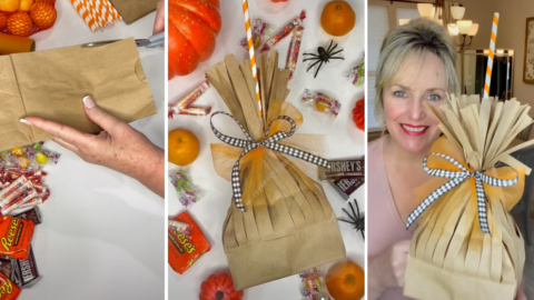 Here’s How to Make Witch’s Broom Goodie Bags Out of Paper Bags for Halloween!