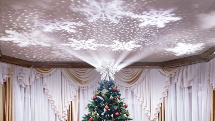 This Snowflake Christmas Tree Topper Projects Snow Onto Your Ceiling And It’s Gorgeous
